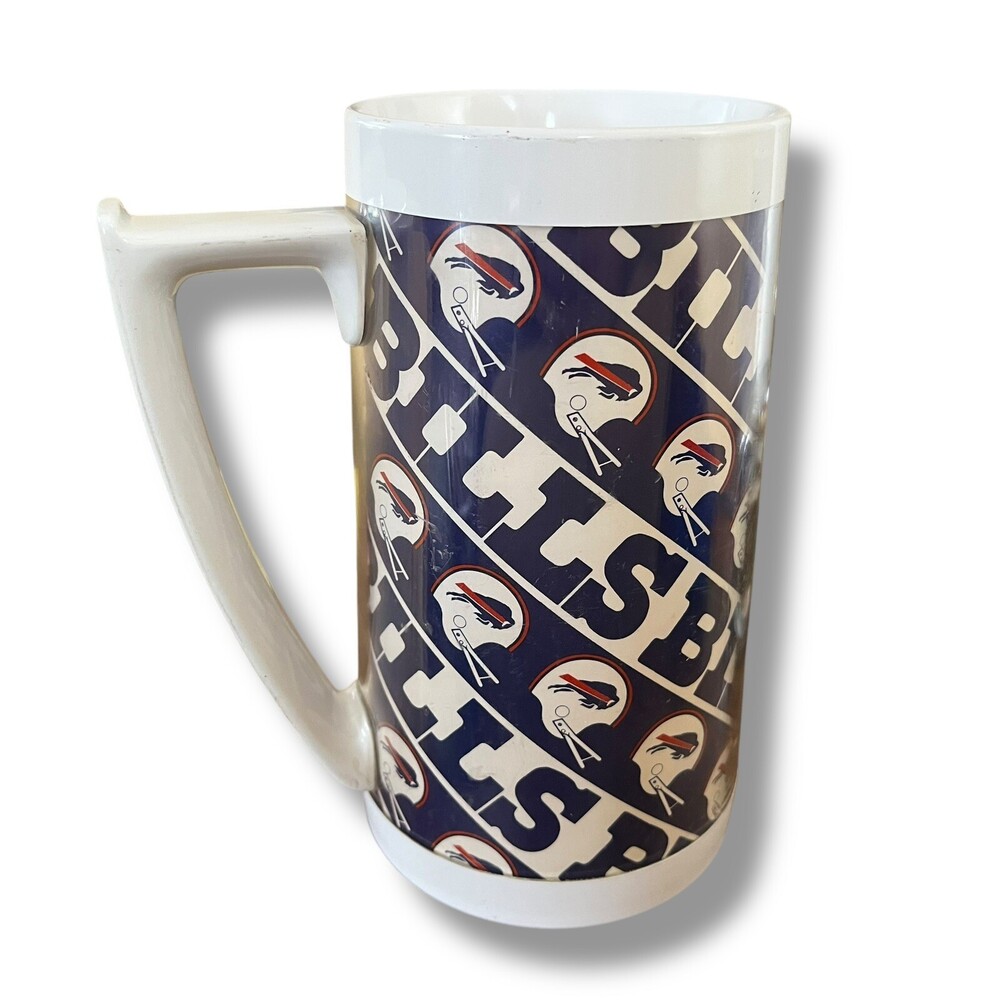 VTG 70s Buffalo Bills Football Helmet All Over Print NFL Thermo Serv Mug 16 oz